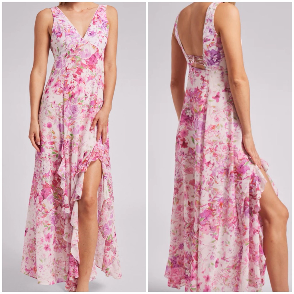 Generation Love Ny Constance Floral Maxi Ruffle Front Slit Dress Nwt Size Small